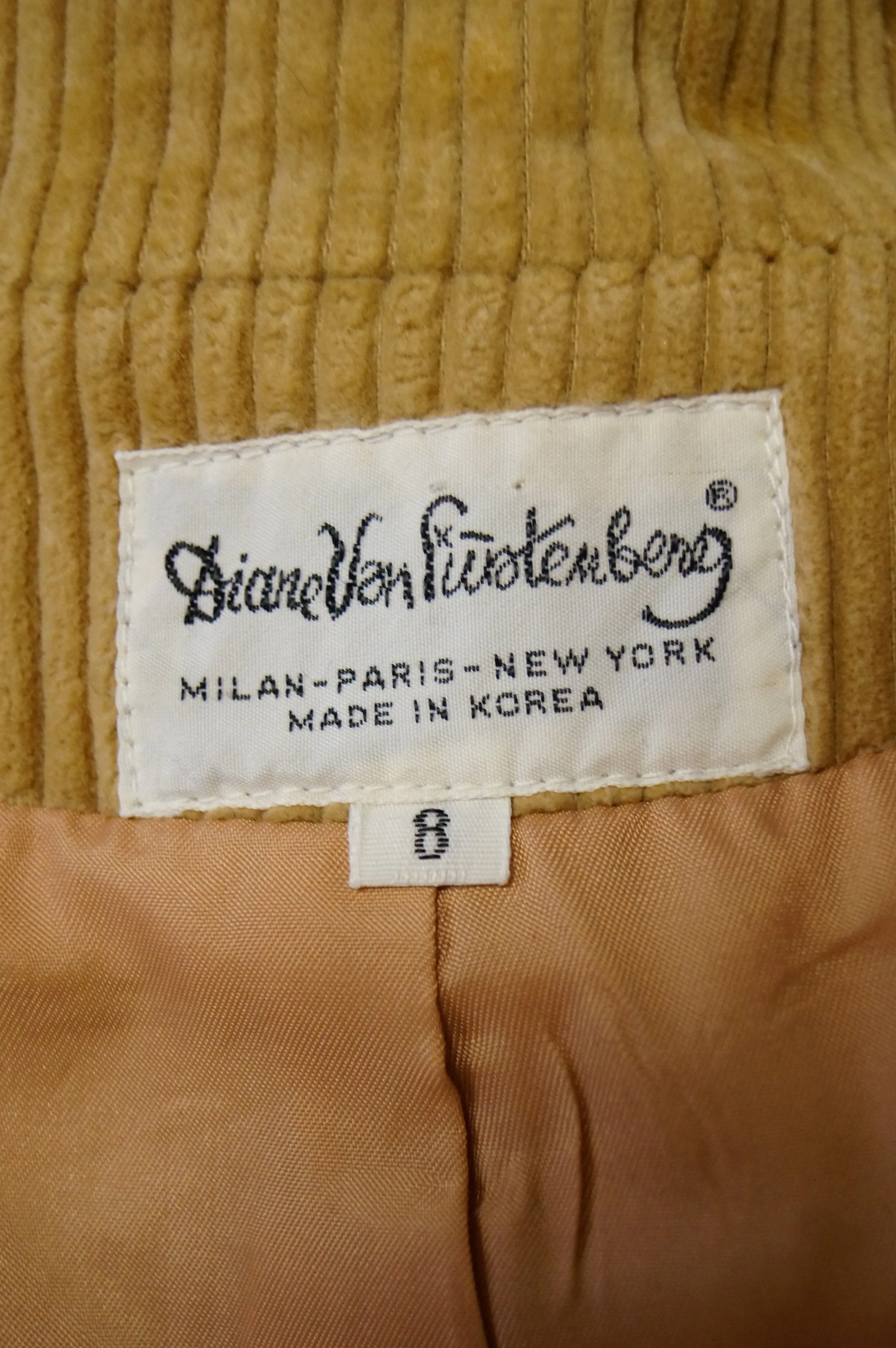 1970s Diane Von Furstenberg Tan Corduroy Skirt Suit