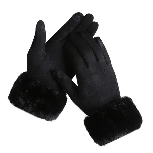 2 Pairs of Gloves With Fur & Velvet Touch & Finger Less Gloves