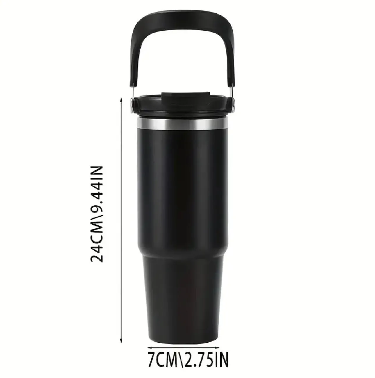 30 oz. Black Stainless Steel Insulated Tumbler With Lid And Handle - Perfect For Travel, Home, Office, And Summer Drinks - Great Gift Idea