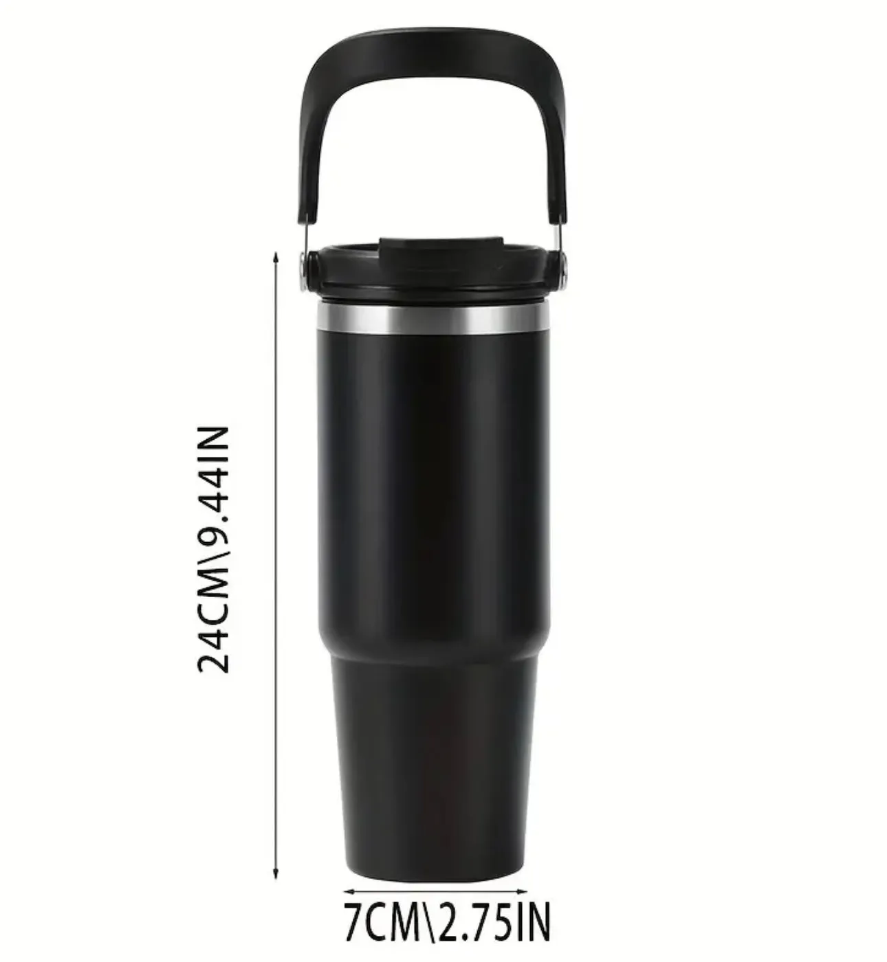 30 oz. Black Stainless Steel Insulated Tumbler With Lid And Handle - Perfect For Travel, Home, Office, And Summer Drinks - Great Gift Idea