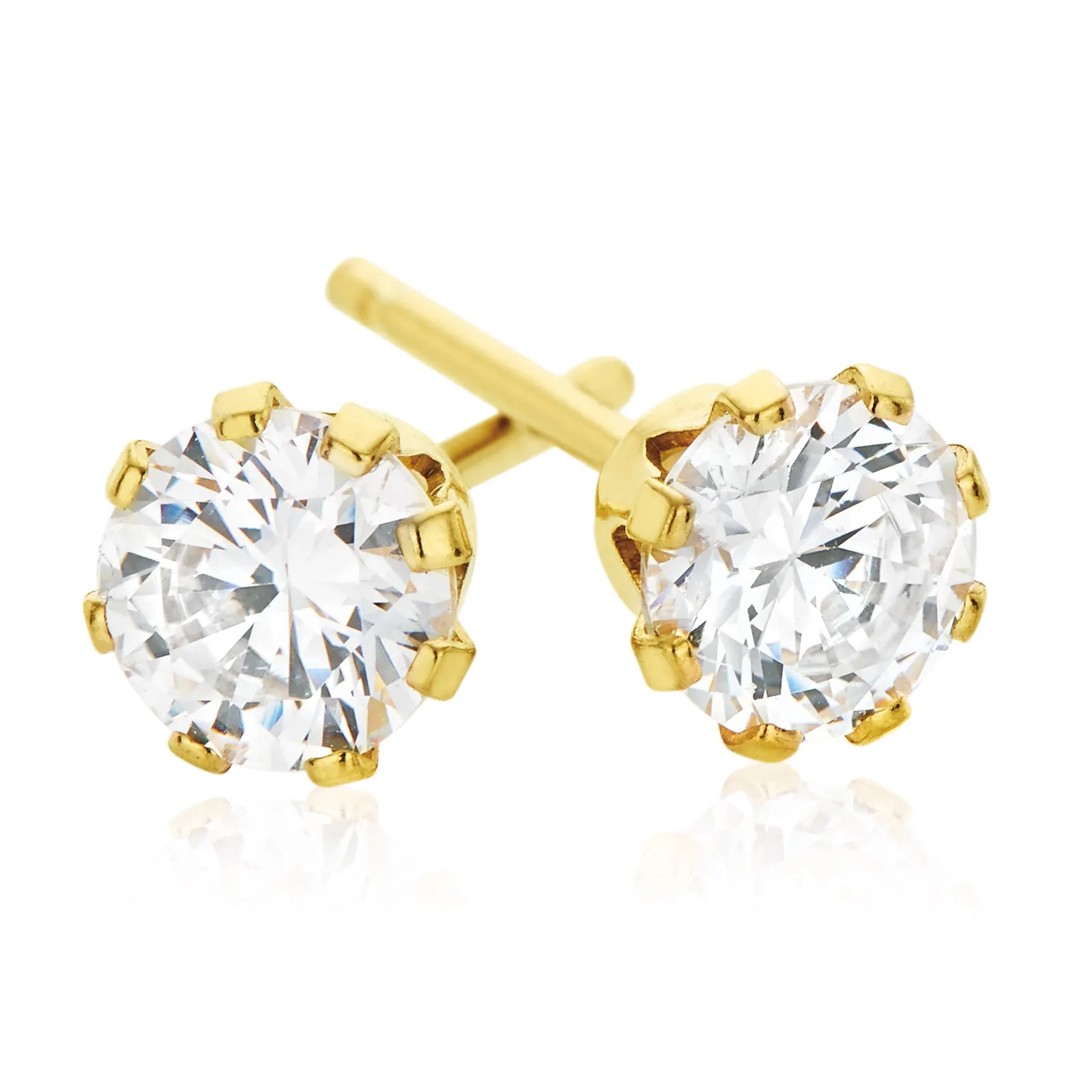 9ct Yellow Gold Silver Filled Cubic Zirconia Stud Earrings