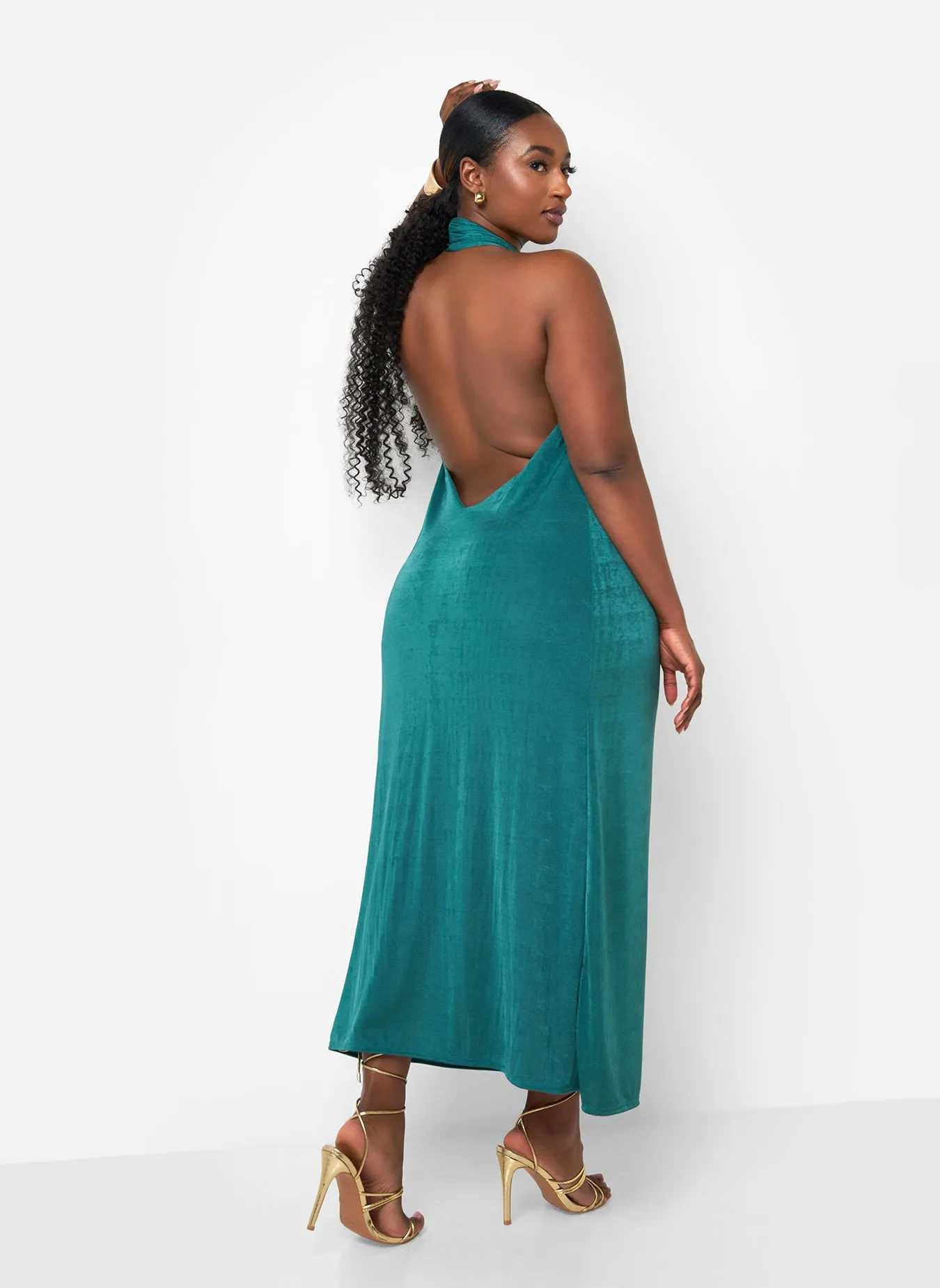 Adelaide Halter Slip Dress- Teal