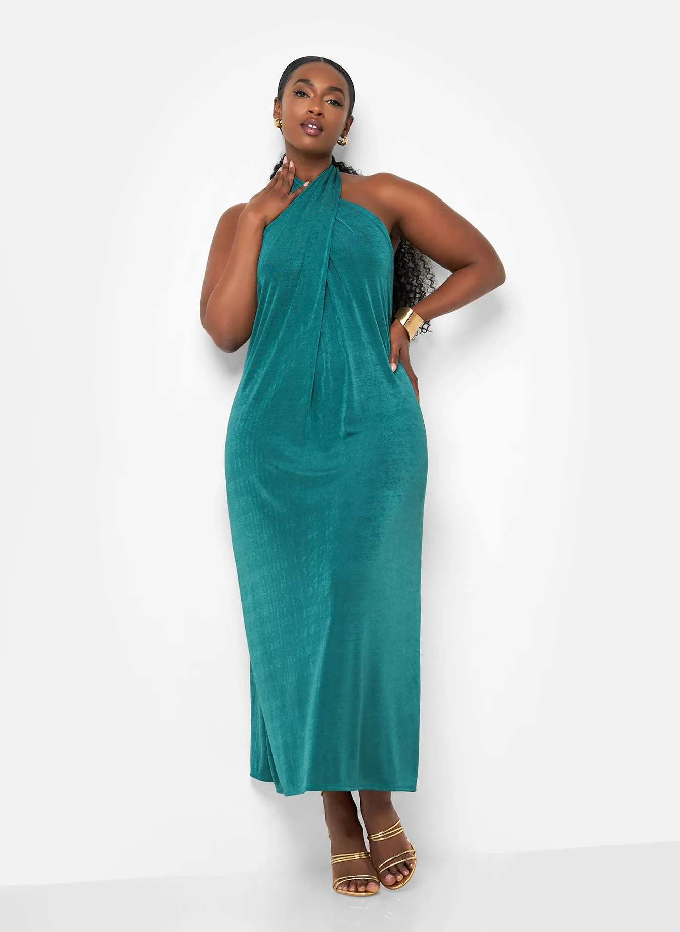 Adelaide Halter Slip Dress- Teal