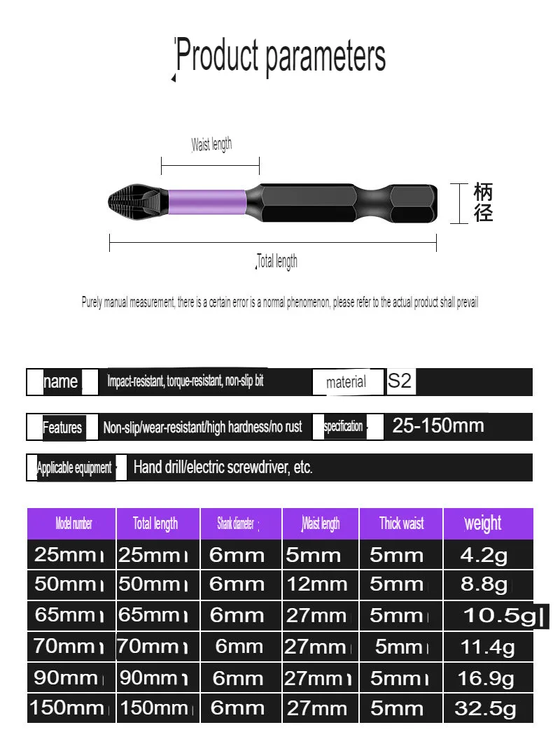 Anti-slip bit S2 material high quality phosphate black cross electric drill magnetic wind bit bit