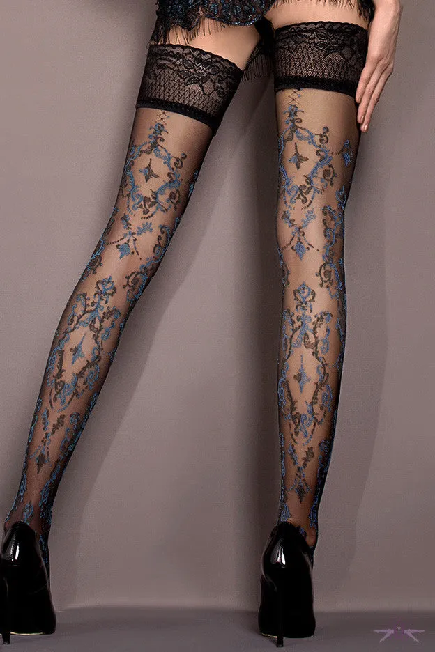 Ballerina Black and Blue Floral Hold Ups