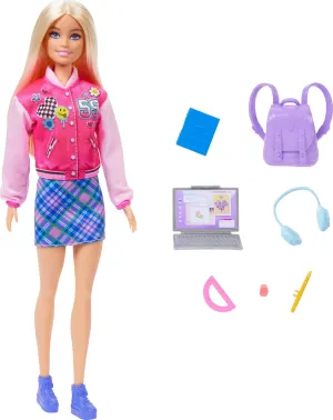 Barbie I Love School Doll & Accessories Toy Set, 7 Pieces Include Backpack, Laptop & More, Blonde Fashion Doll Wears Removable Look