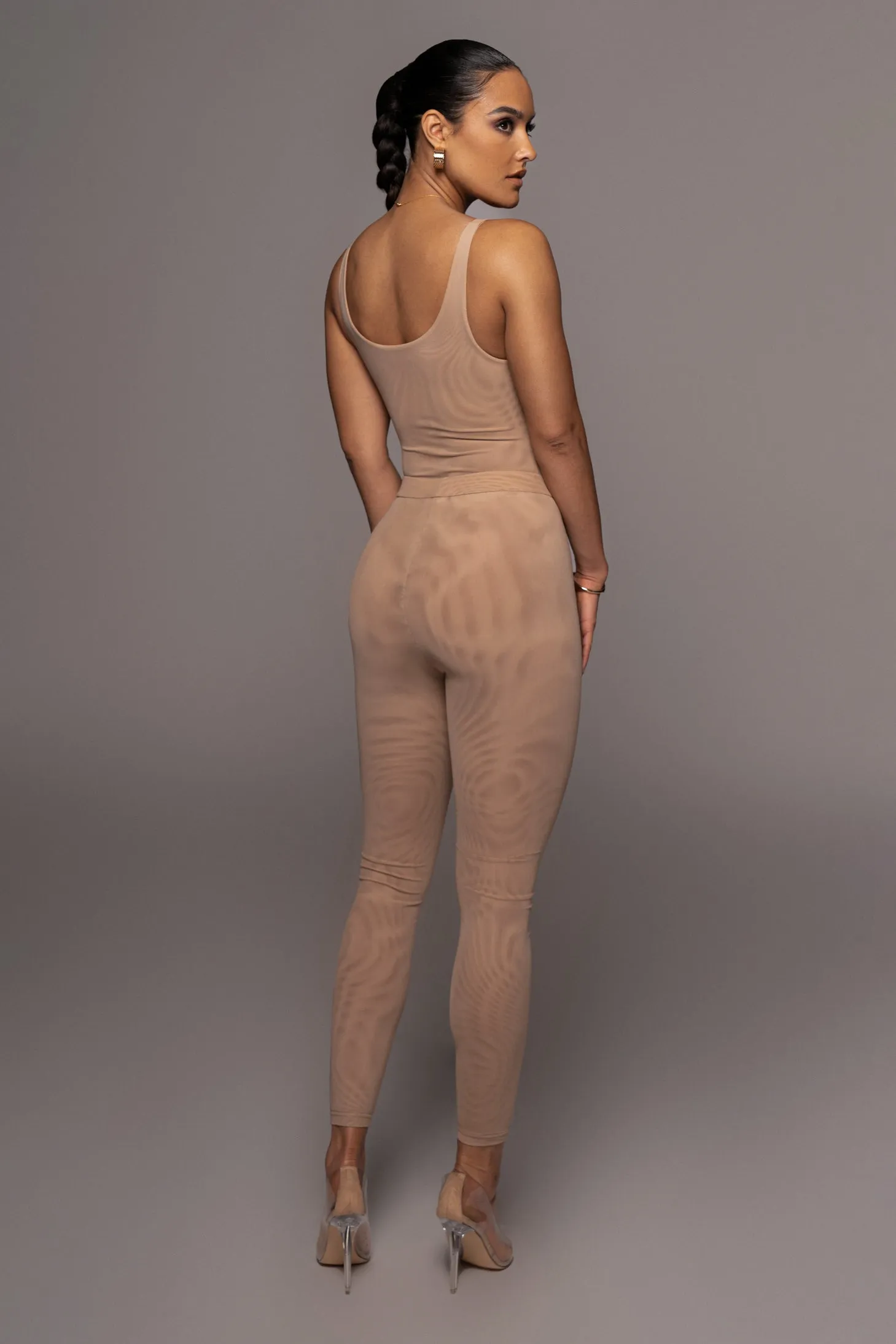 Beige Mesh Essentials Tank Bodysuit Undergarment