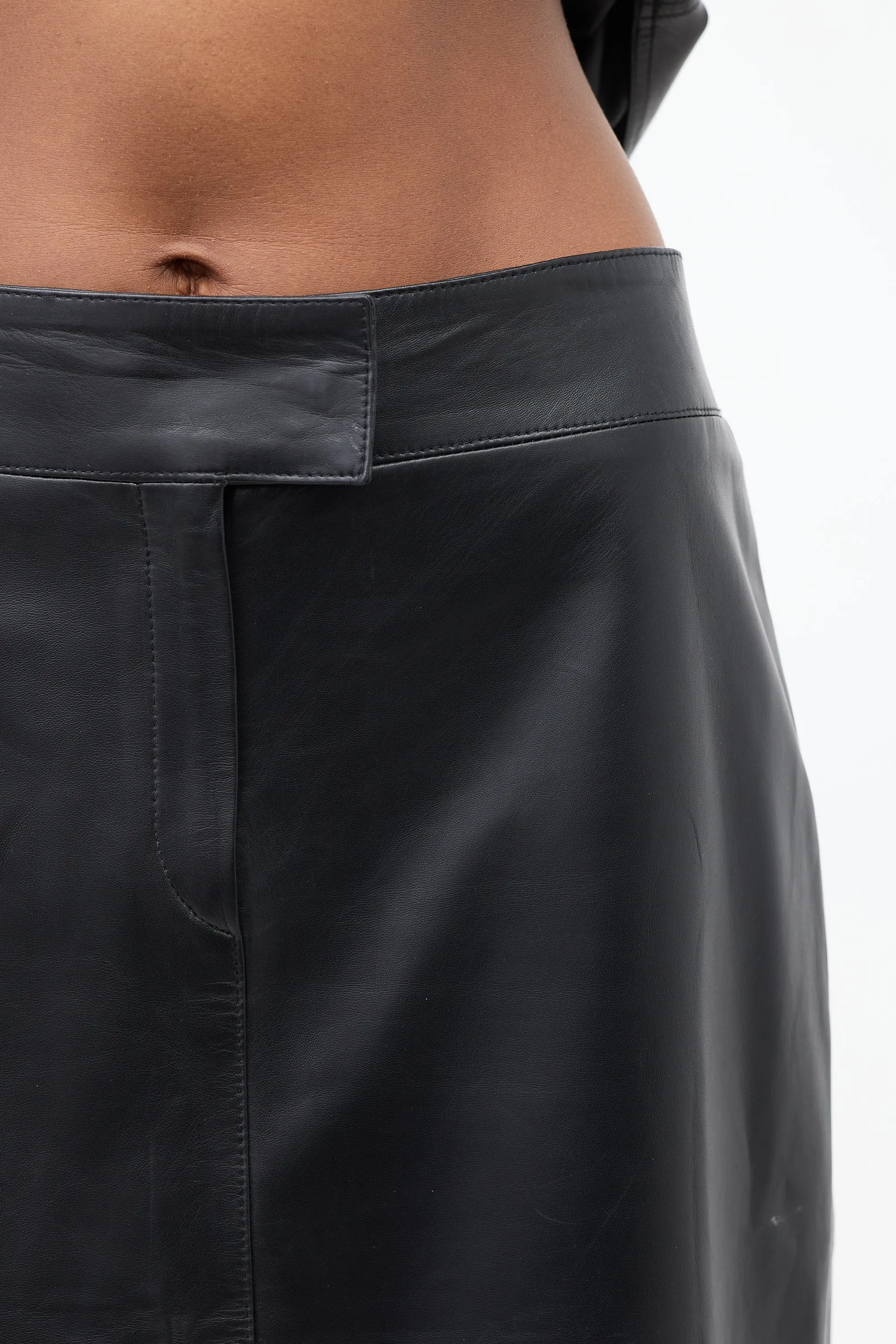 Black Leather Midi Pencil Skirt