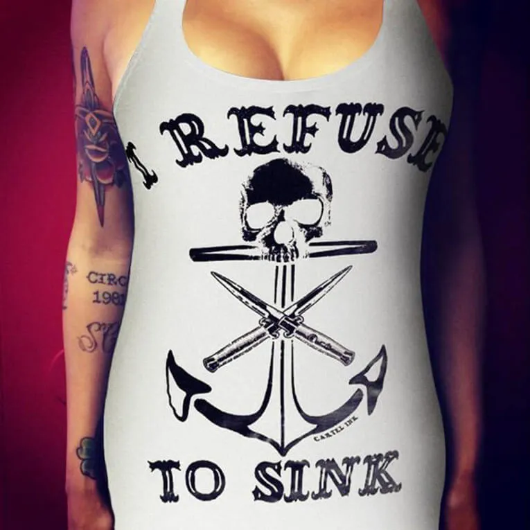 Black Skull Anchor Print Short Slim Cotton Tank Top