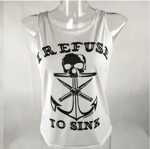 Black Skull Anchor Print Short Slim Cotton Tank Top