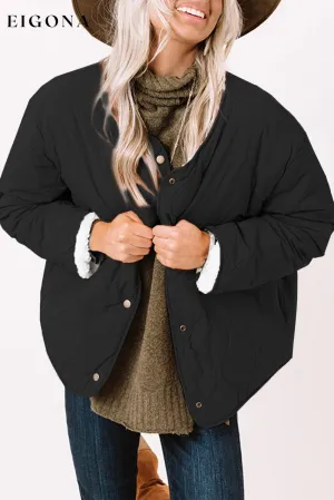 Black Snap Button Furry Reversible Coat