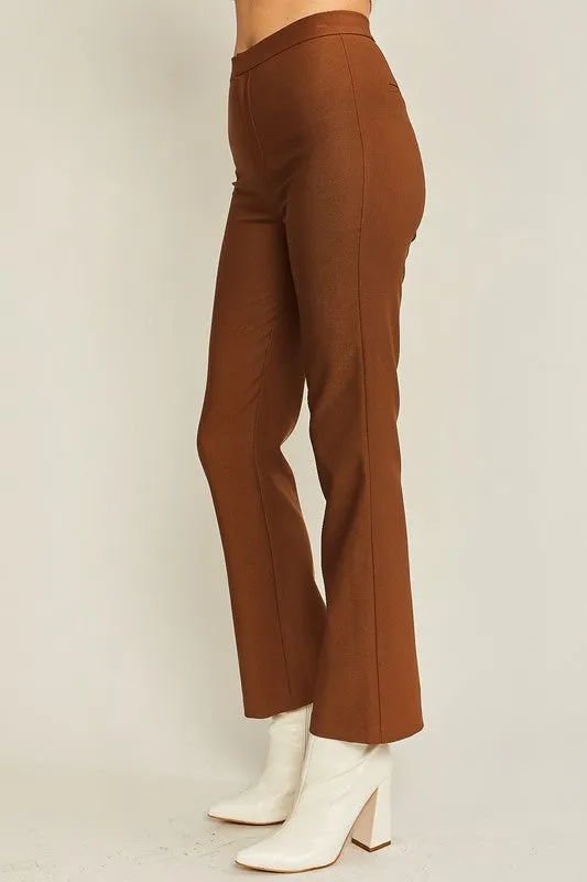 Brown Woven Solid Long Flared Pants