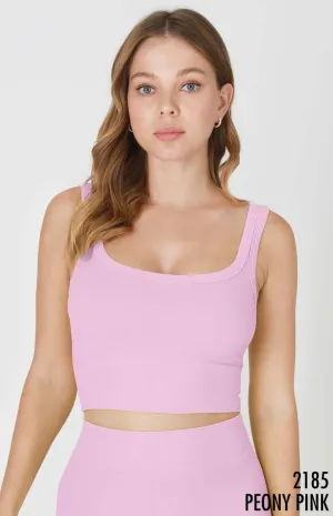 Chevron Ribbed Crop Top - Peony Pink