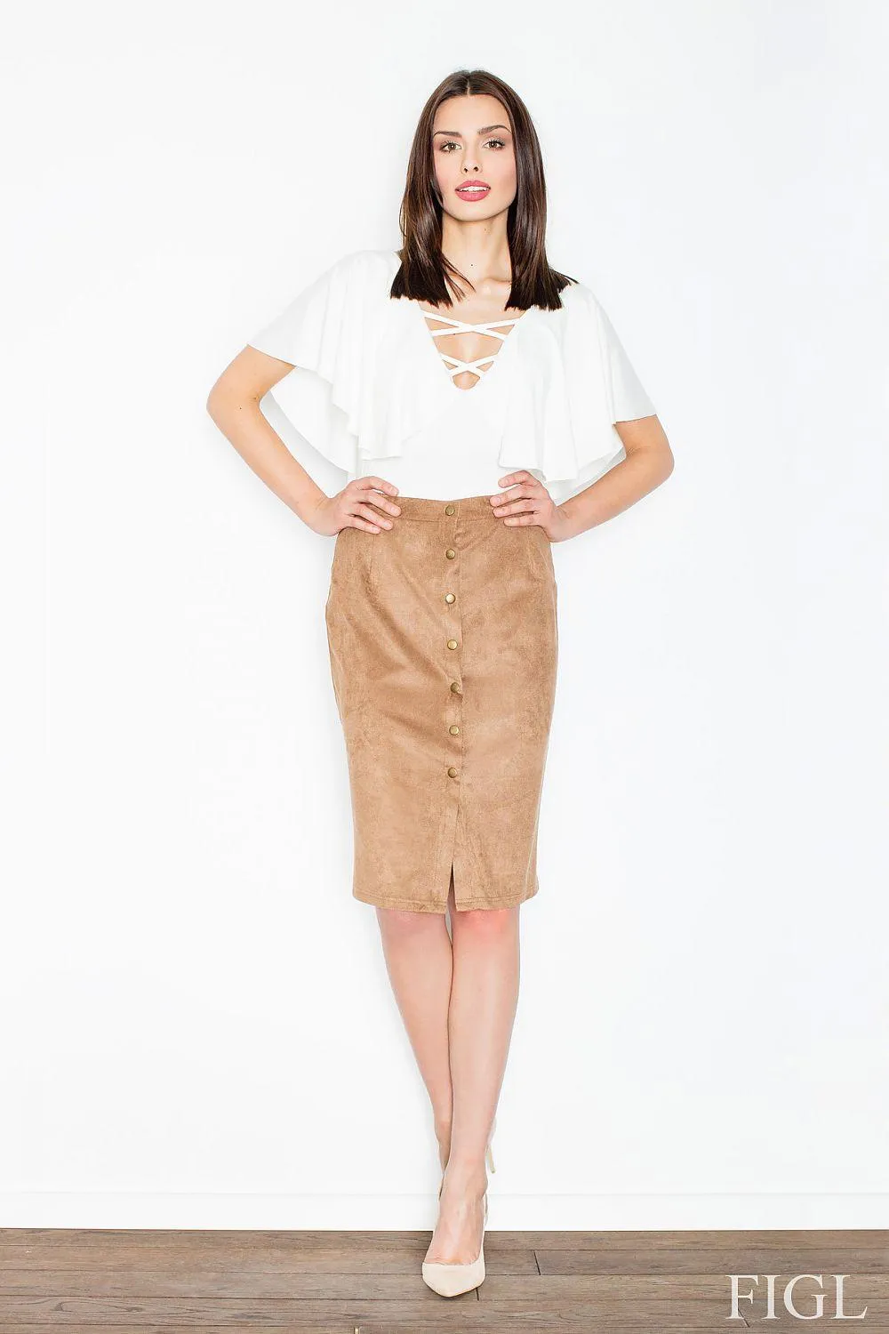 Chic Suede Pencil Skirt with Distinctive Closure - Available in Various Sizes