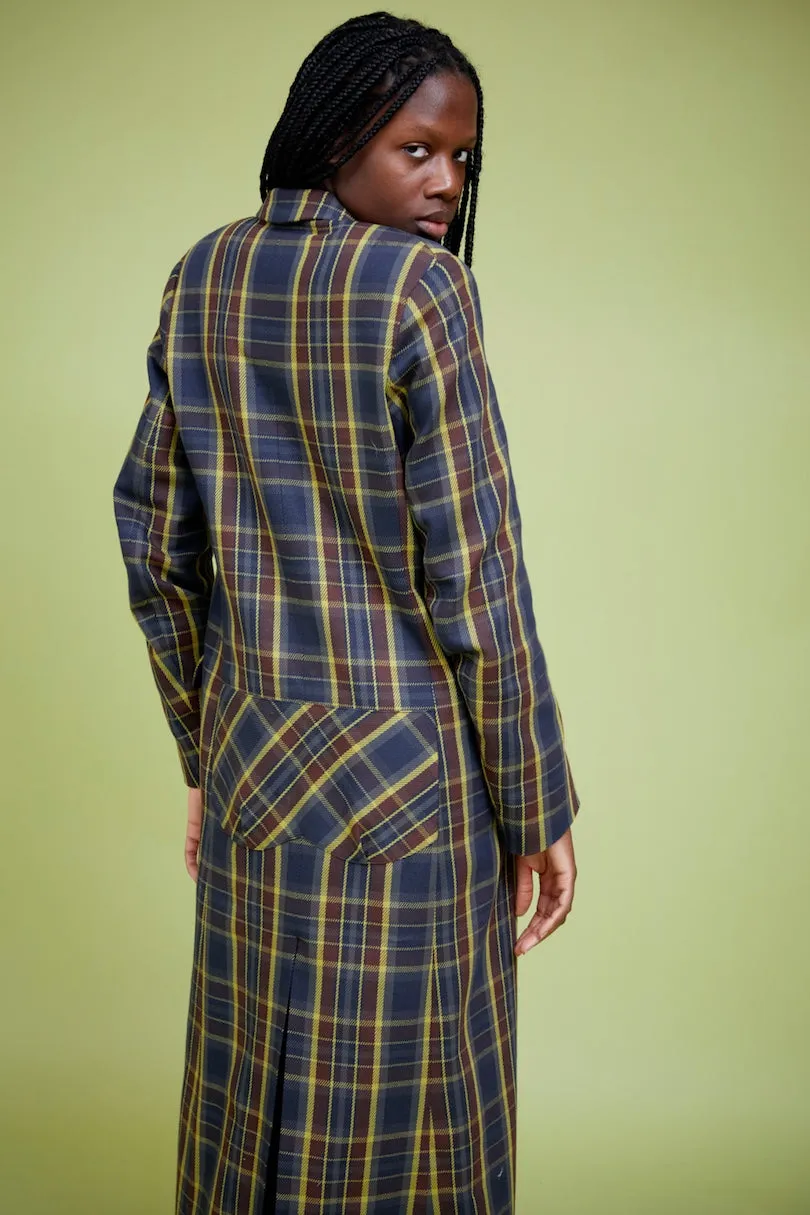 Collina Strada - Woven Tartan Wolverine Coat: Navy Lime Plaid