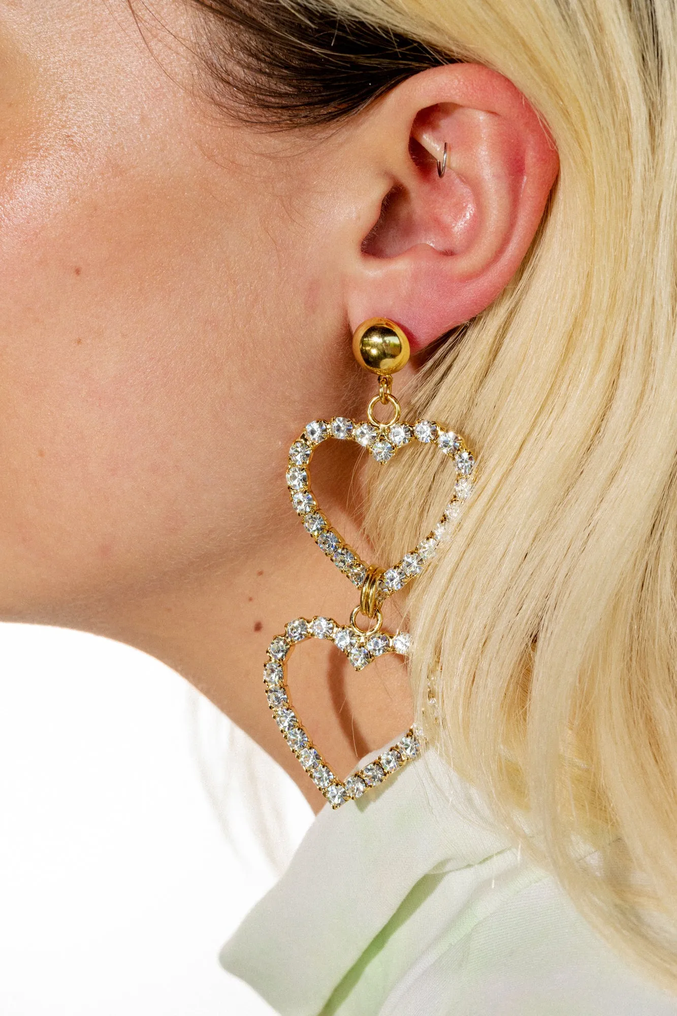 Double Crystal Heart Earrings