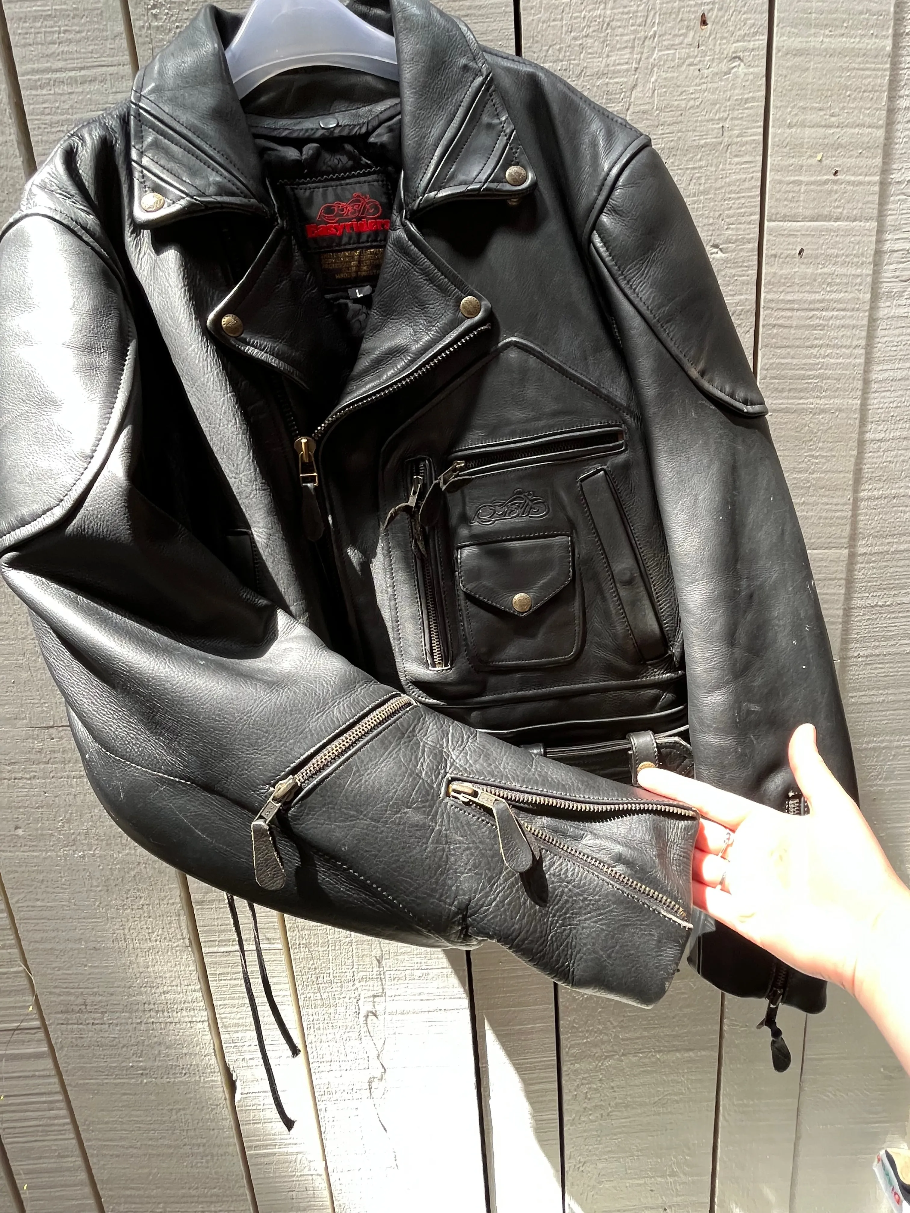 Easy Riders Black Leather Moto Jacket, Size Large