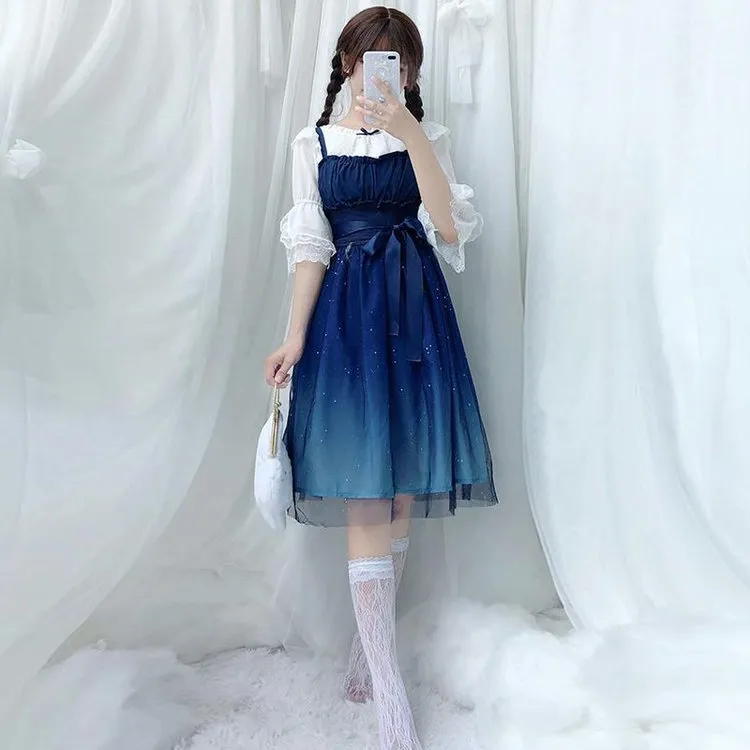 Enchanted Lolita Starry Sky Ruffle Tulle Slip Dress