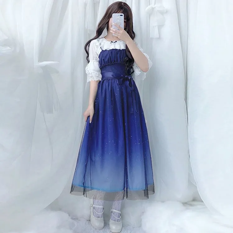 Enchanted Lolita Starry Sky Ruffle Tulle Slip Dress