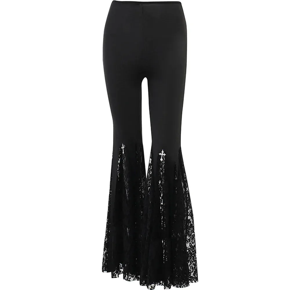 Flared Black Lace Pants for Halloween Events