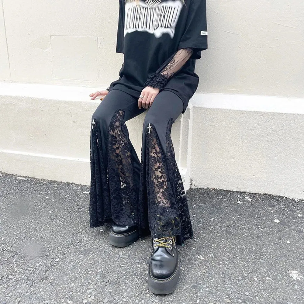 Flared Black Lace Pants for Halloween Events