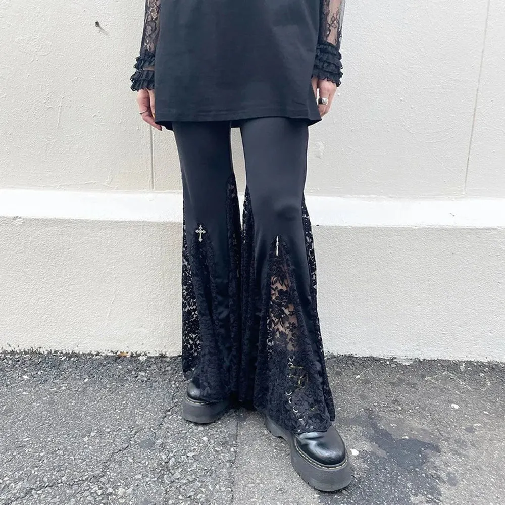 Flared Black Lace Pants for Halloween Events