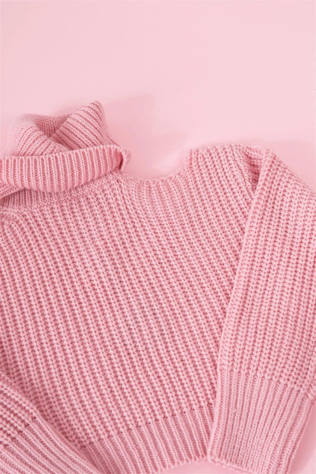 Girls Pink Cut-Out Shoulder Turtleneck Sweater /1-2-1-2