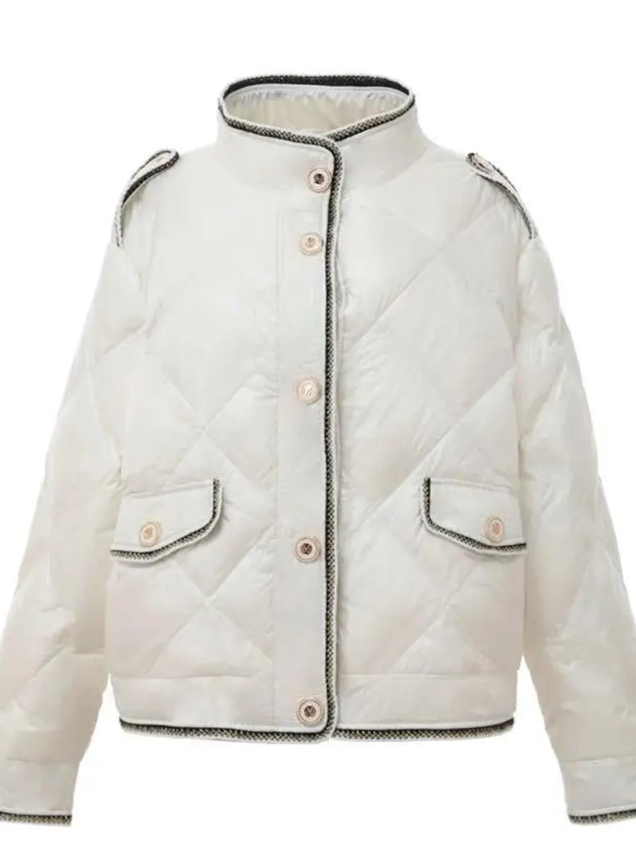 Glossy Lozenge Quilted Cotton Coat