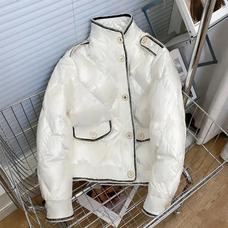 Glossy Lozenge Quilted Cotton Coat