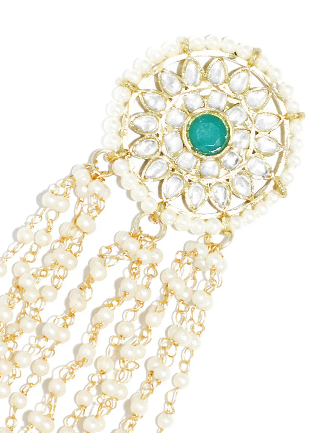 Gold Plated Green Beads Kundan Tassel Earrings