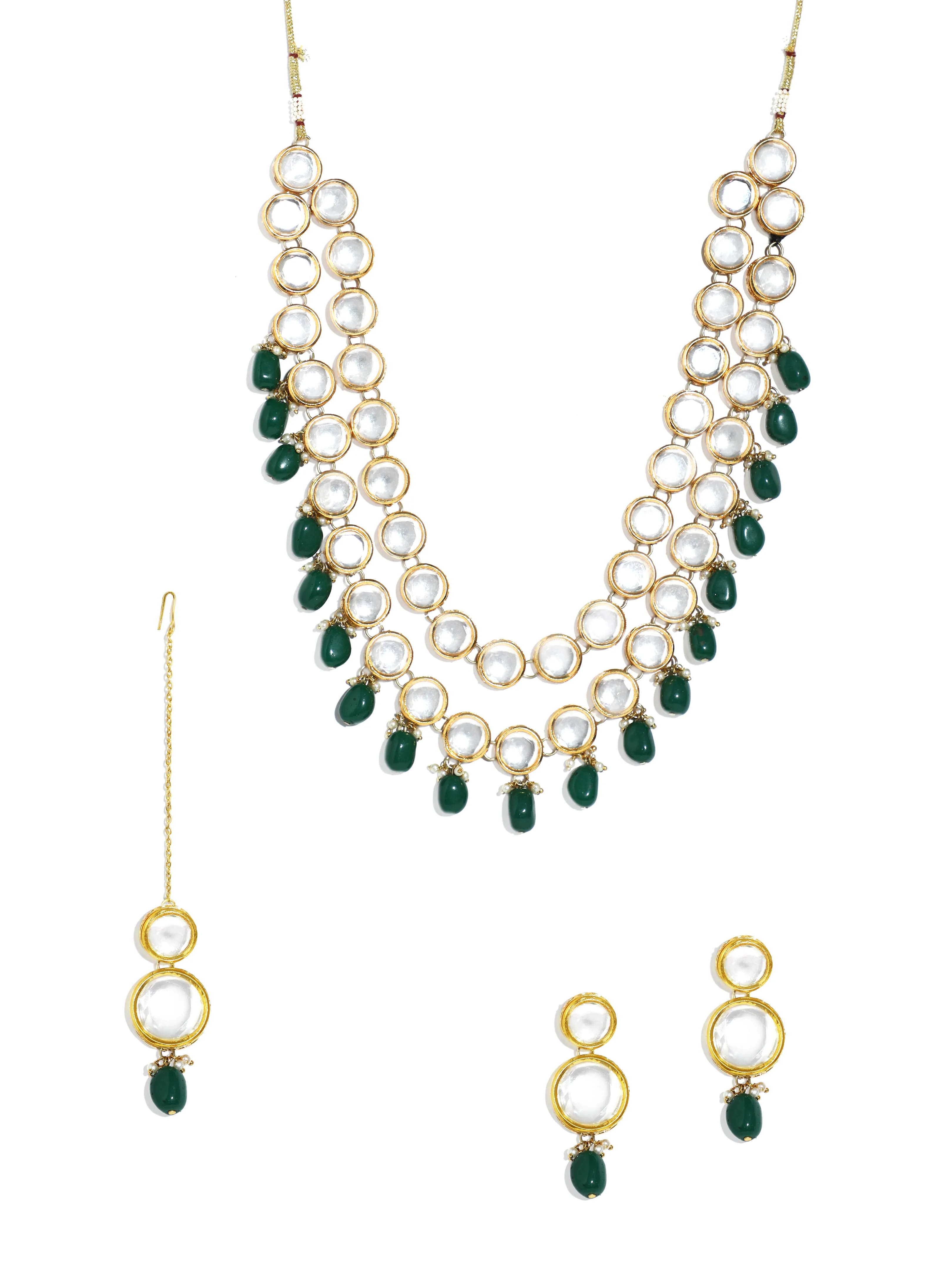 Gold Plated Green Beads Polki Kundan Rani Haar Set