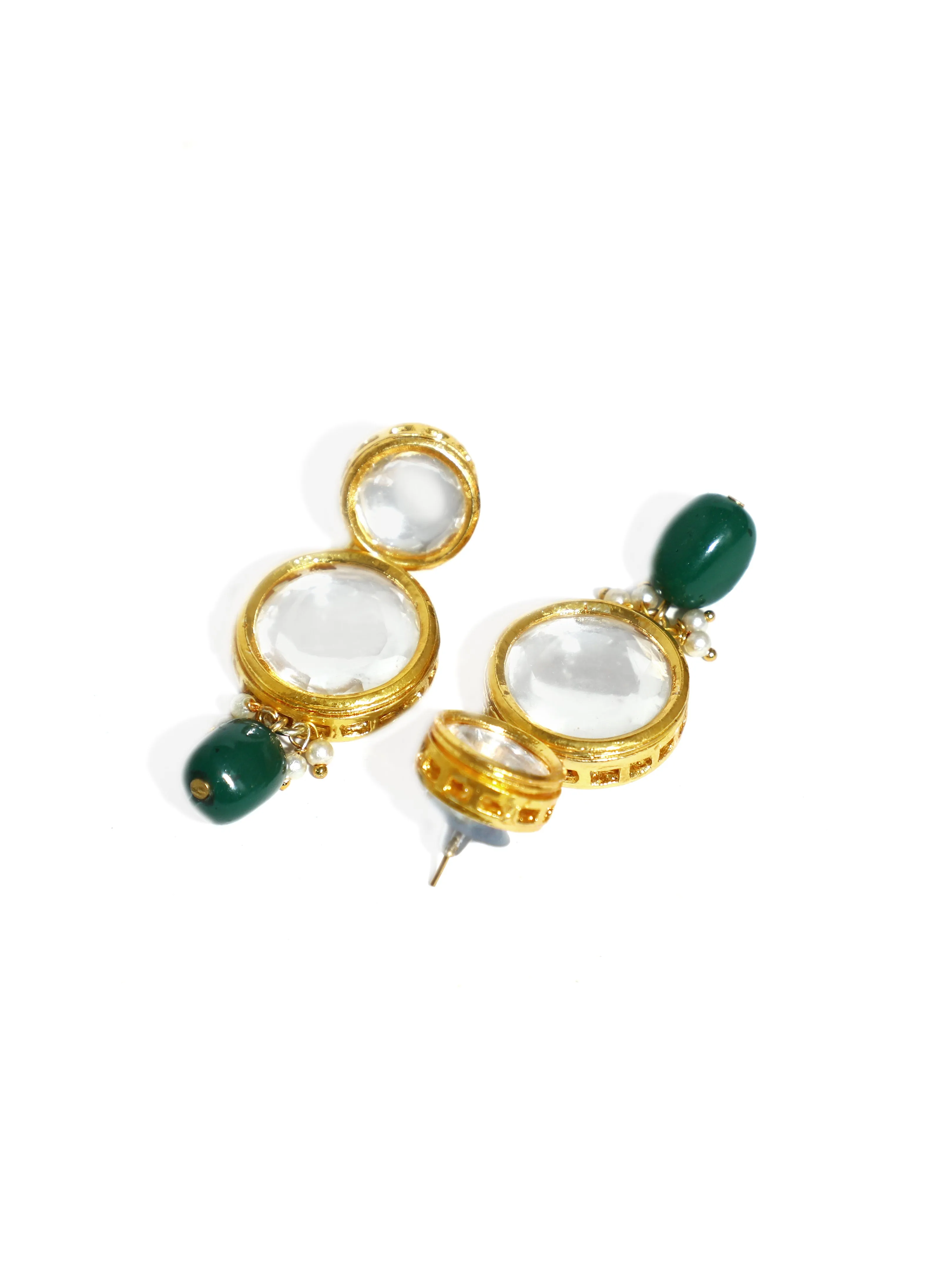 Gold Plated Green Beads Polki Kundan Rani Haar Set