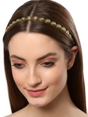 Gold Plated Green Meena Kundan Hairband