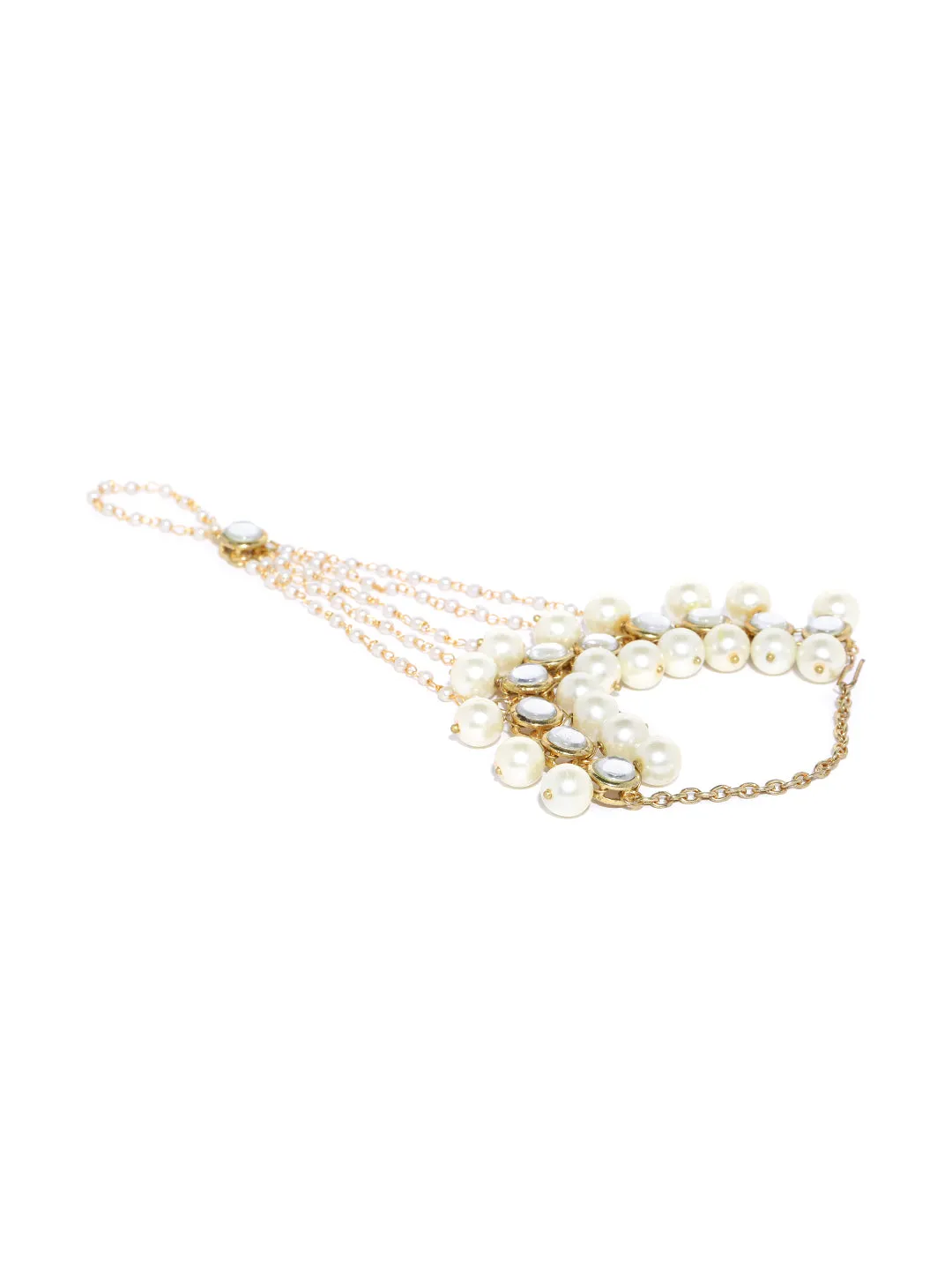 Gold-Plated Kundan Pearl Chain Hathphool