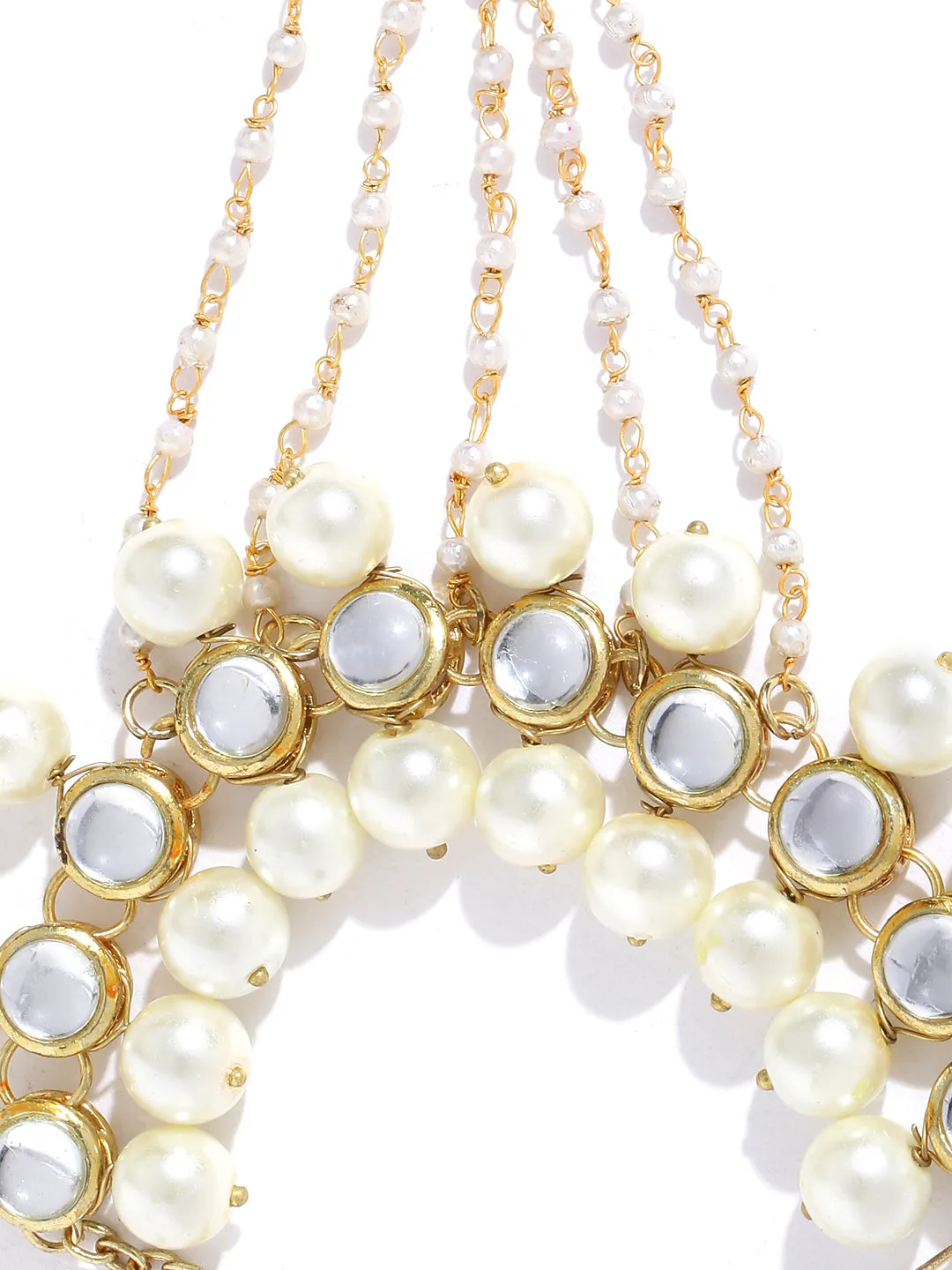 Gold-Plated Kundan Pearl Chain Hathphool