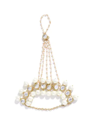 Gold-Plated Kundan Pearl Chain Hathphool