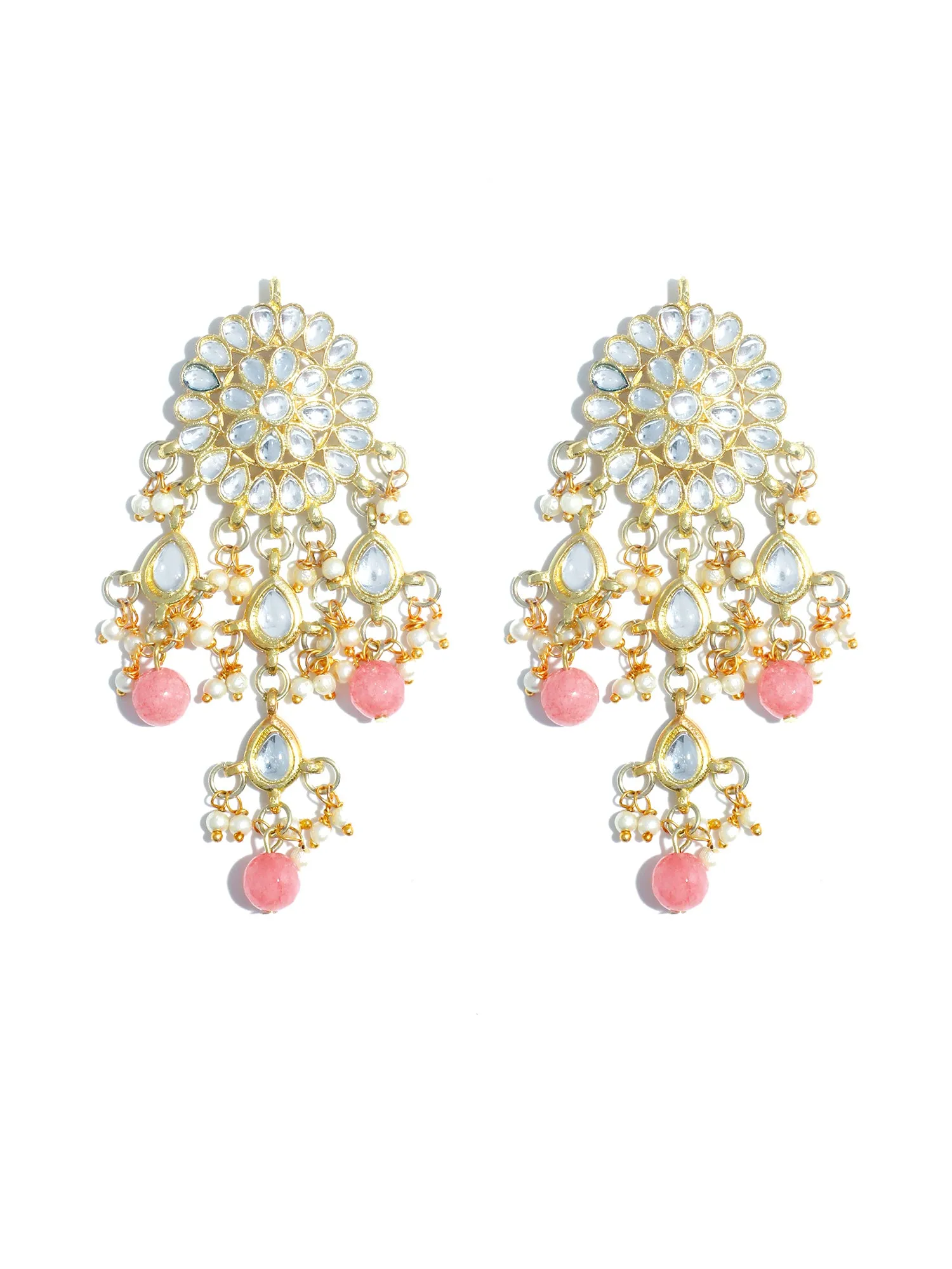 Gold Plated Peach Beads Kundan Tassel Earrings for Women