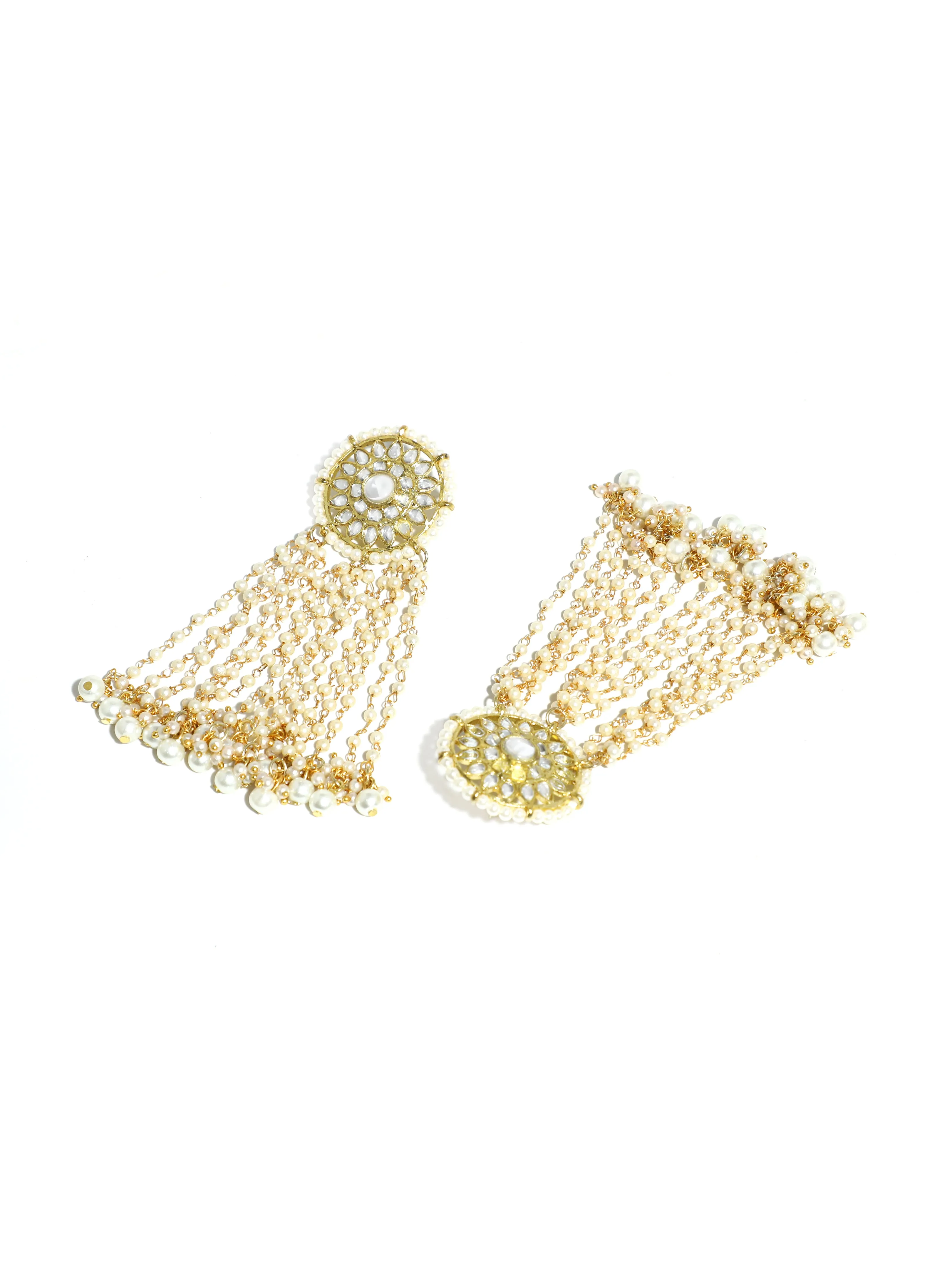 Gold Plated Pearl Beads Kundan Tassel Earrings