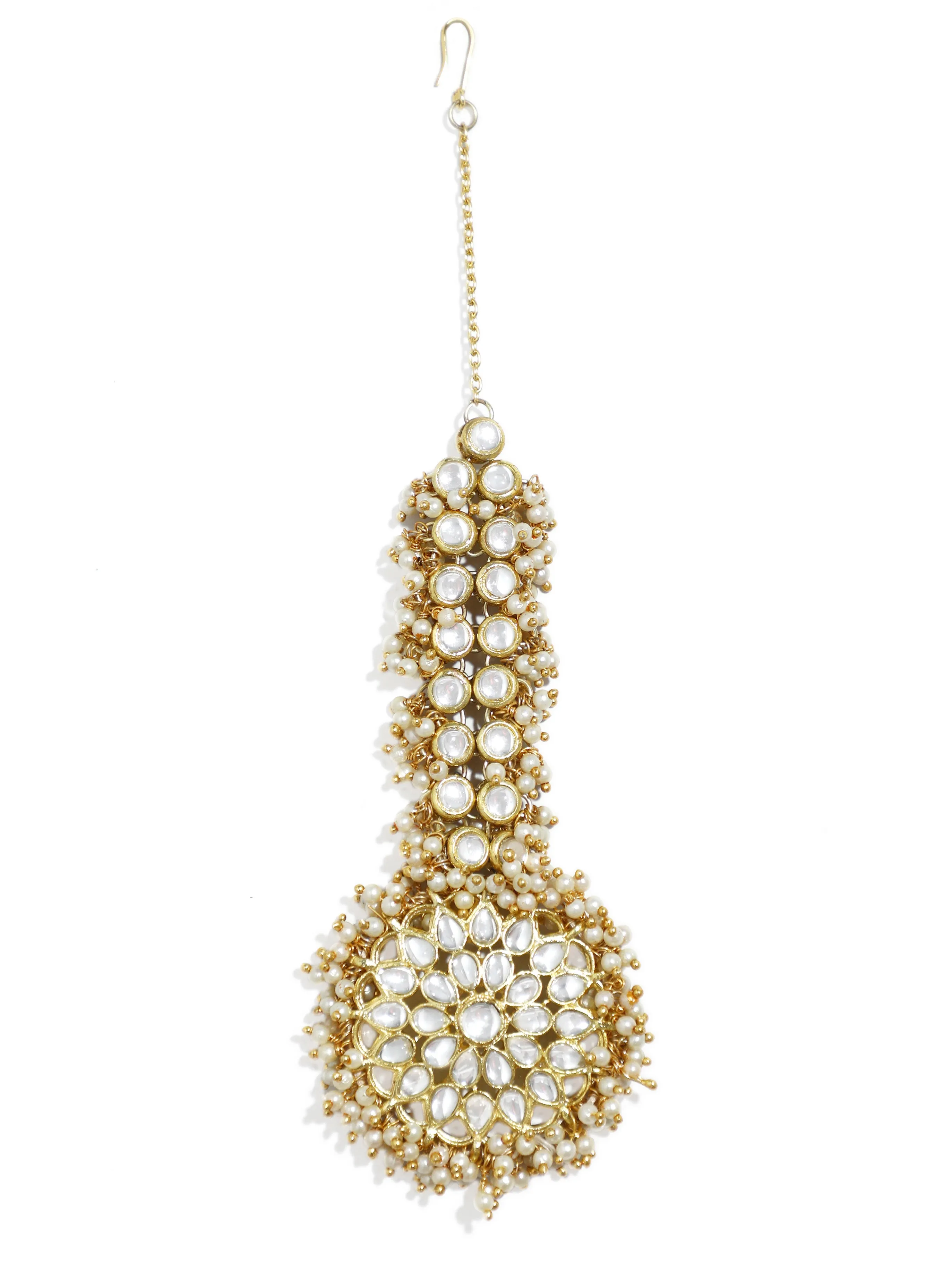 Gold Plated Tassel Beads Kundan Maangtikka