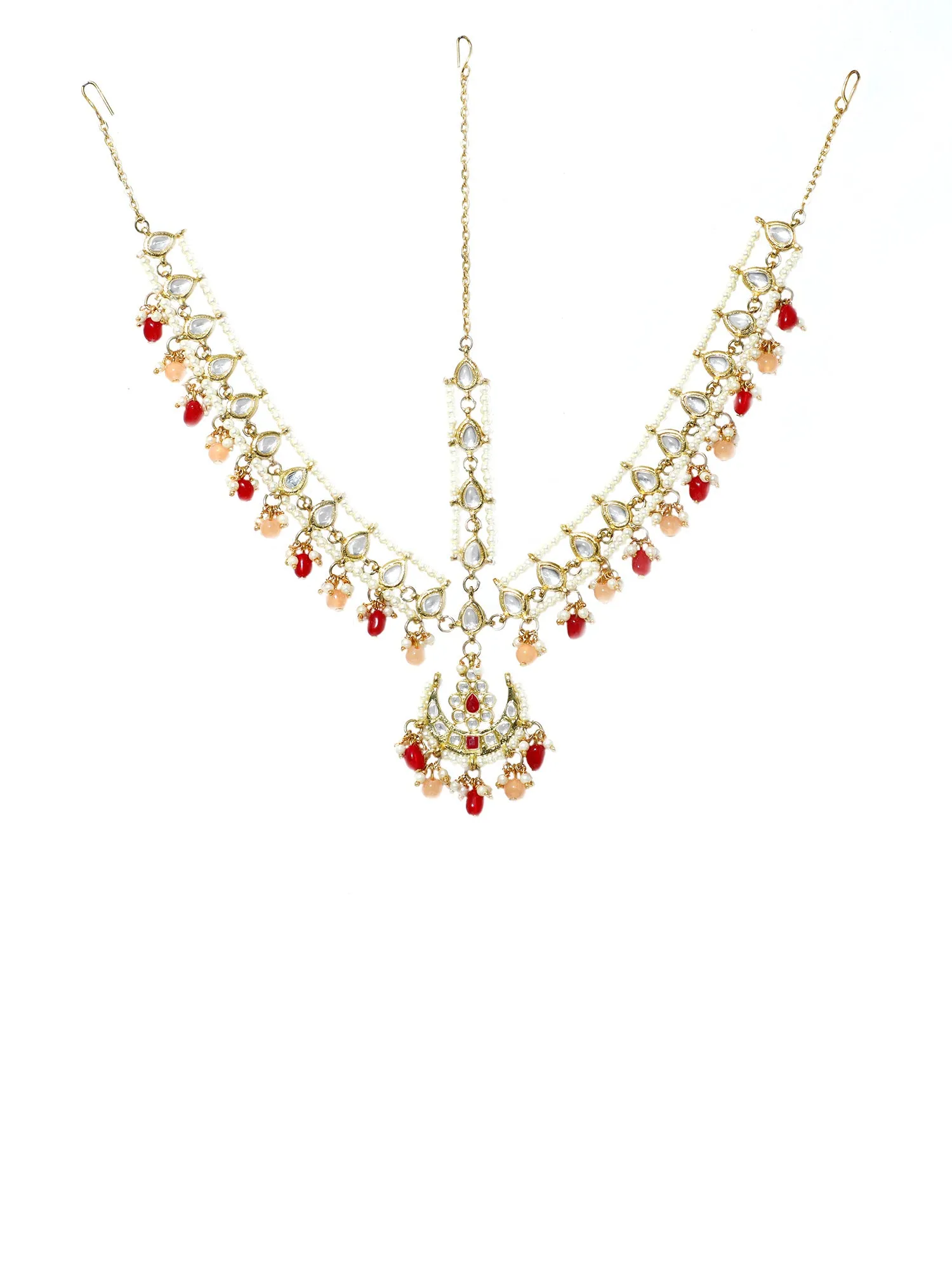 Gold-Tone Kundan Ruby and Peach Mathapatti