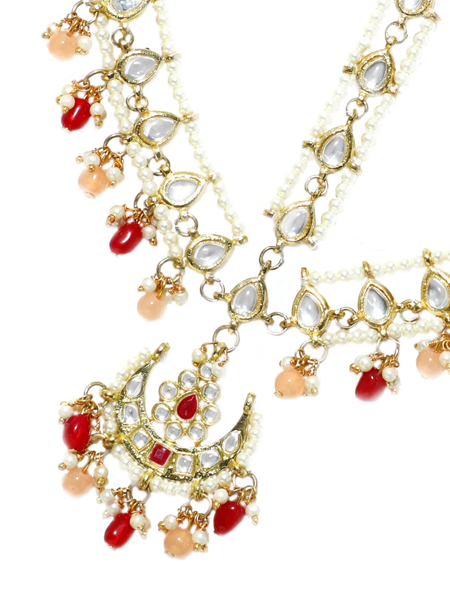 Gold-Tone Kundan Ruby and Peach Mathapatti