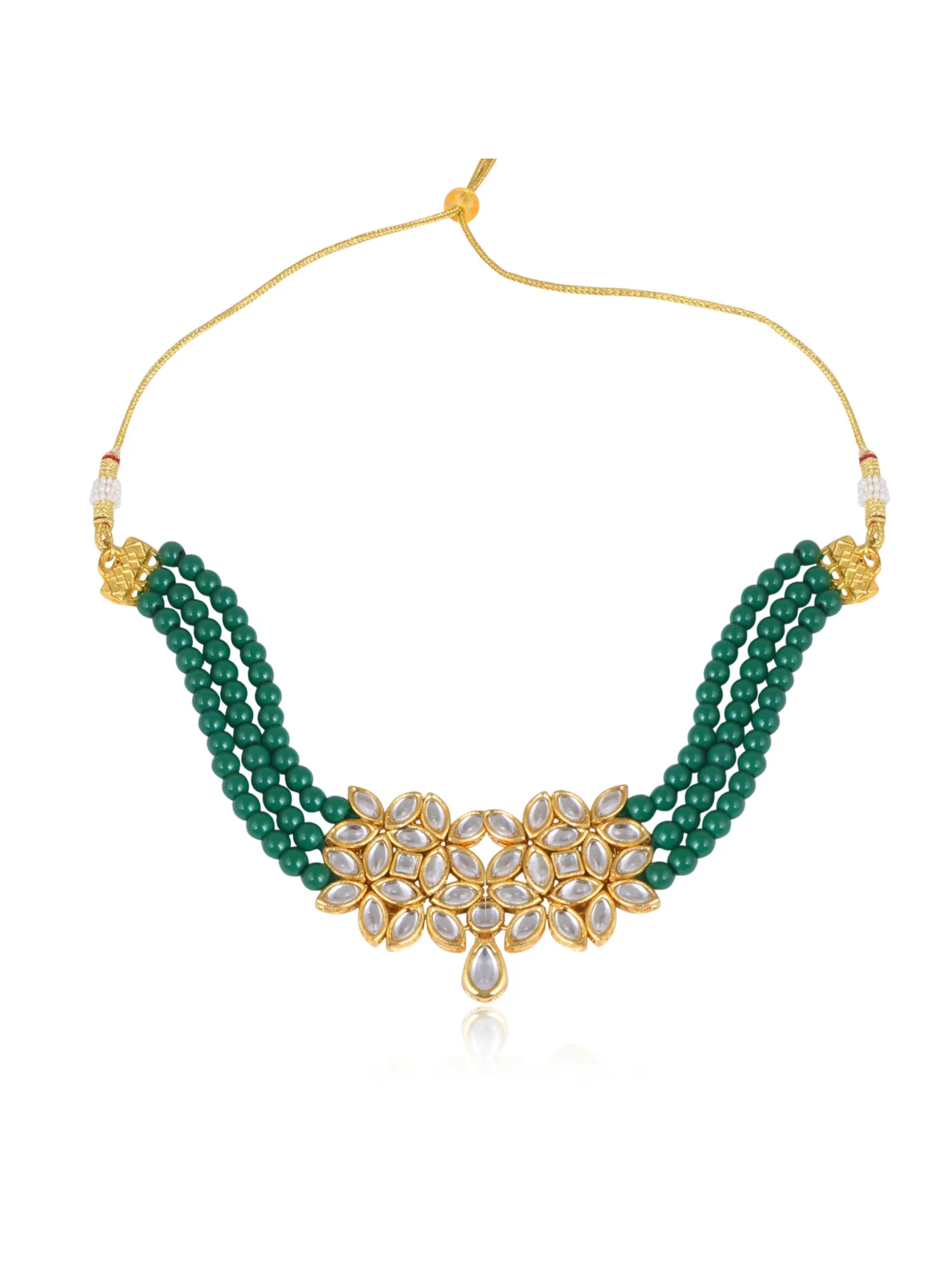 Green Beaded Pearl Kundan Choker Necklace Set