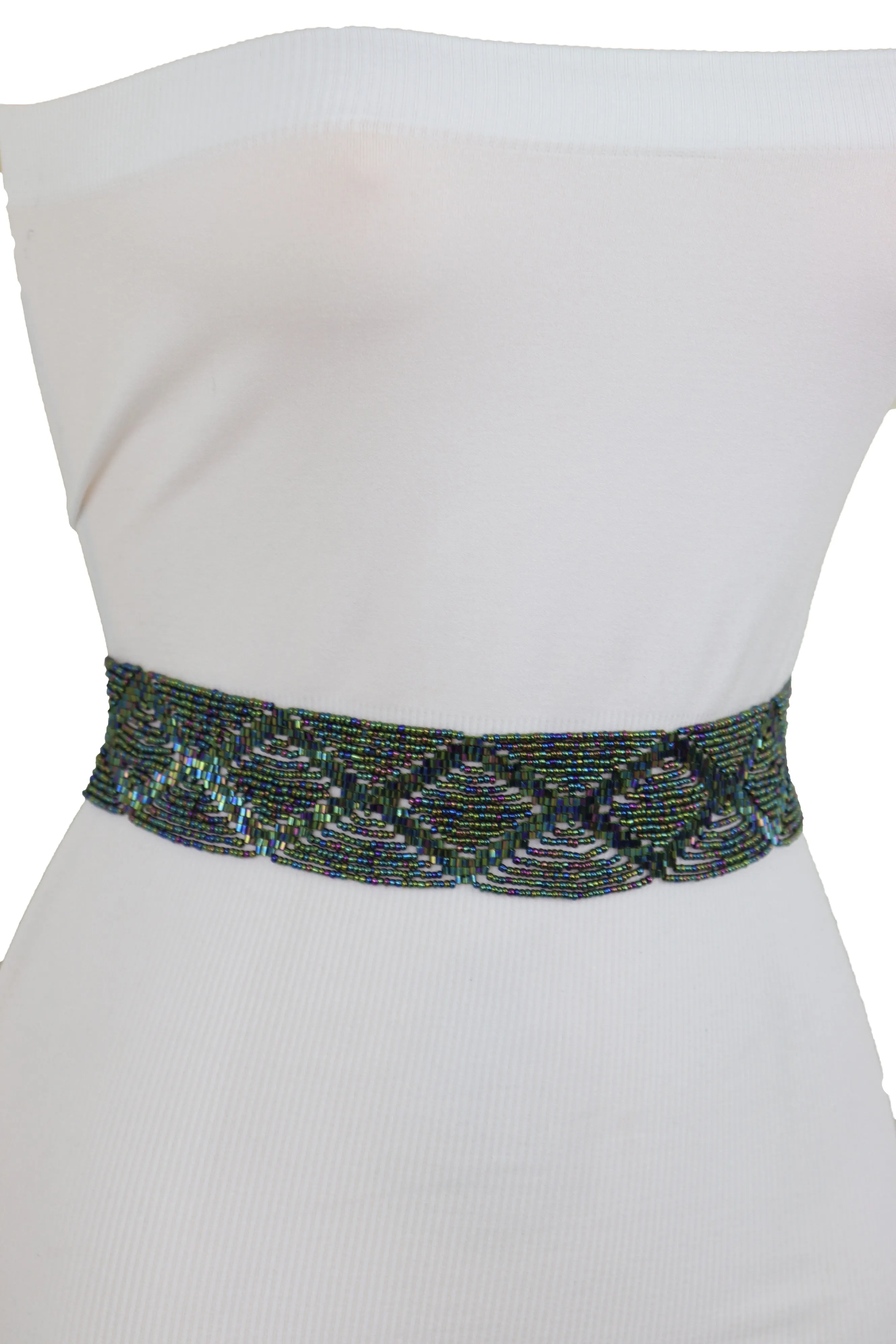 Green Color Beads Waistband Trendy Tie Fashion Belt Hip Waist Fit Size S M