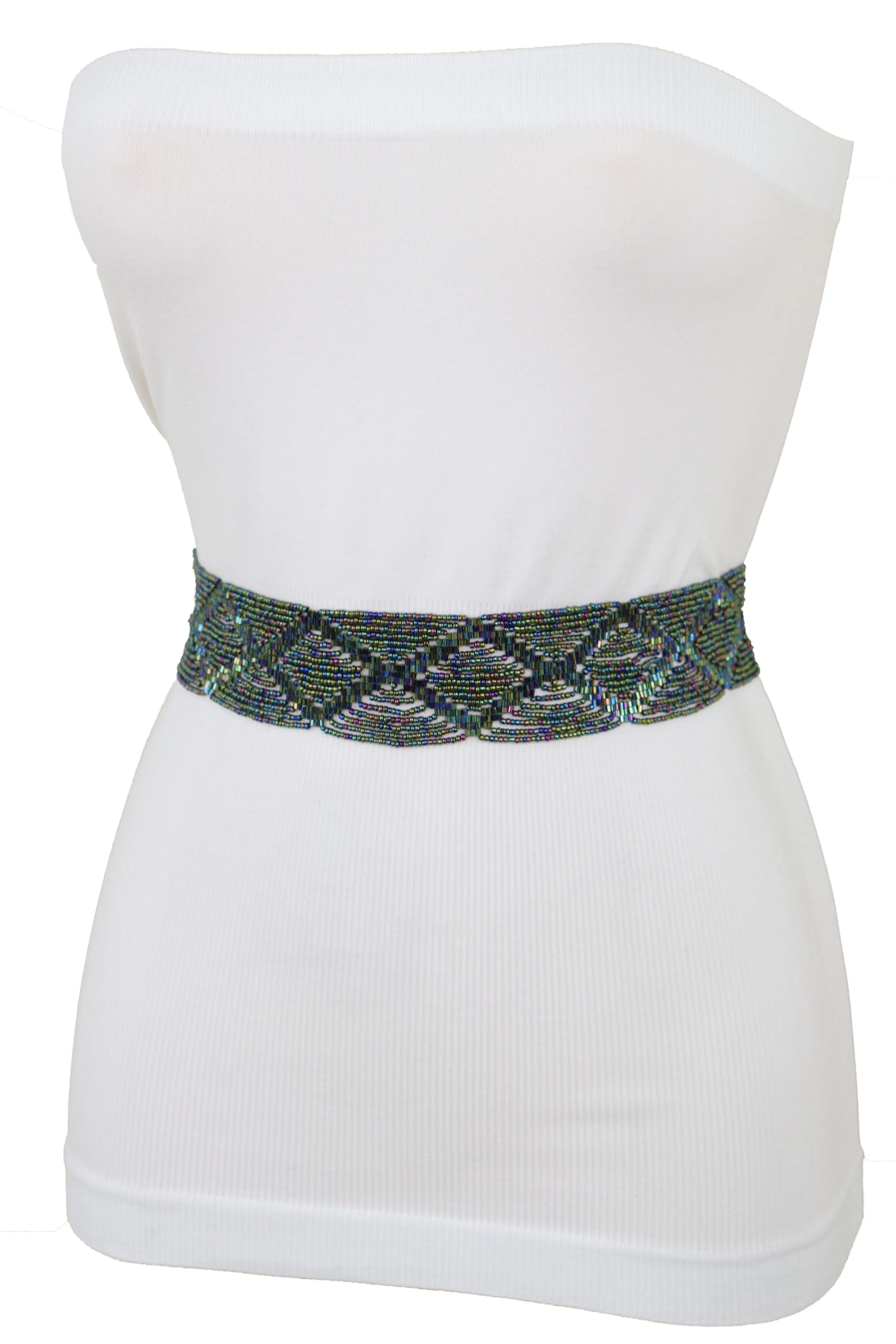 Green Color Beads Waistband Trendy Tie Fashion Belt Hip Waist Fit Size S M