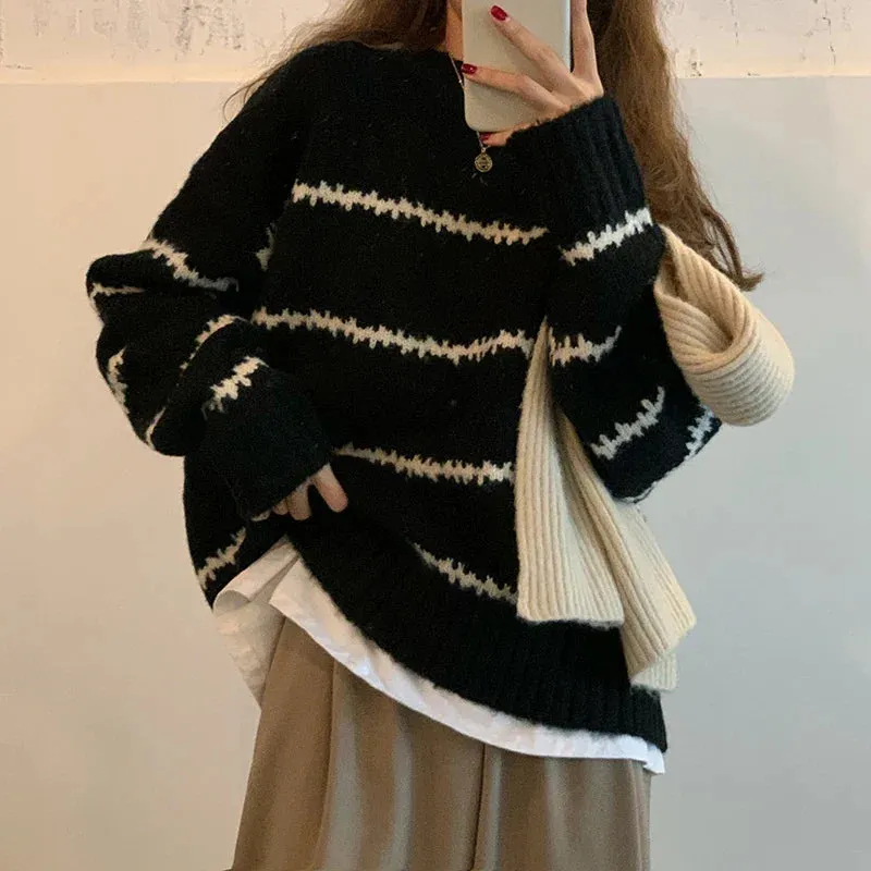 Ivyshape | Cozy Striped Knit Sweater for Women