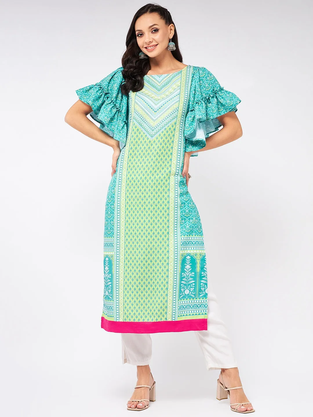 Jaipur Haat Placement Kurta With Flared Sleeves