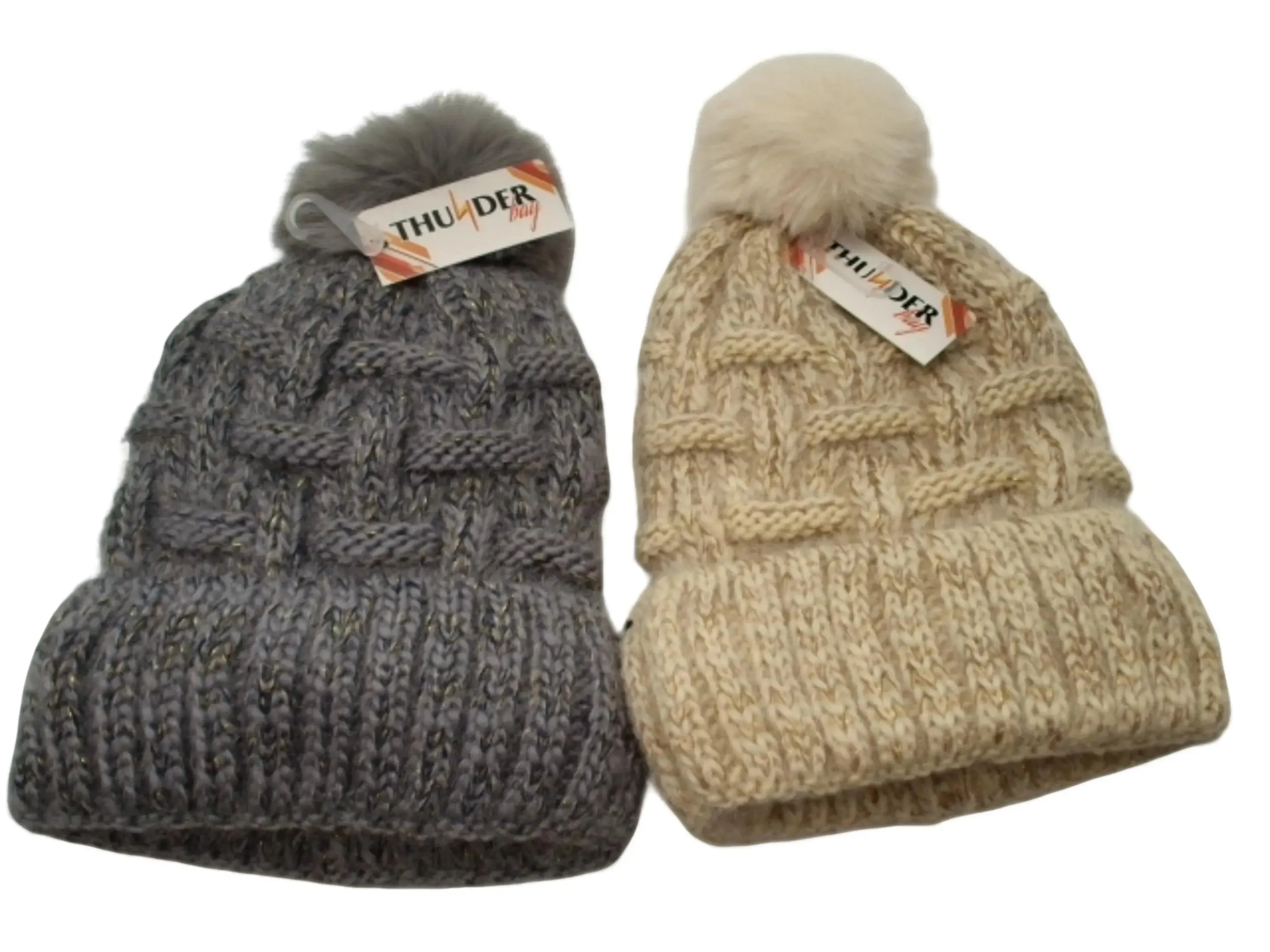 Ladies Insulated Hat w/Fur And Pom Assorted