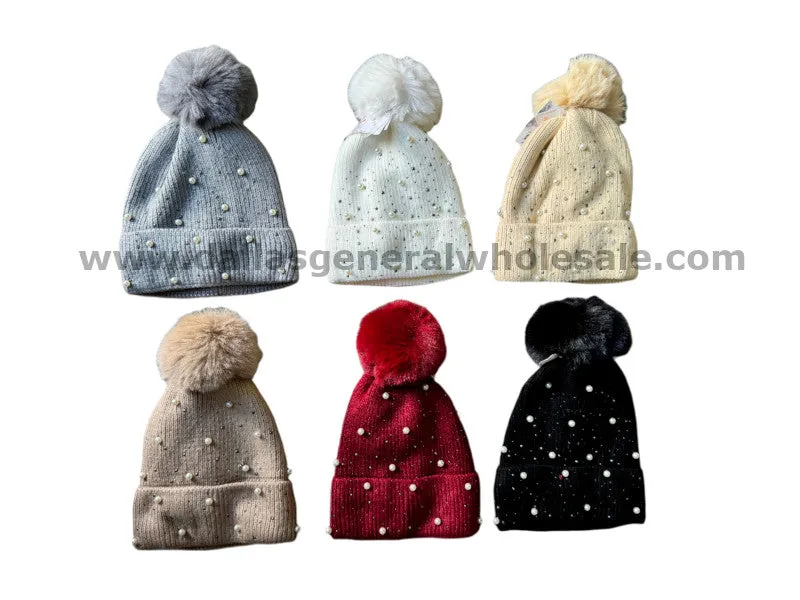 Ladies Pearl Thermal Lining Beanies Hats Wholesale