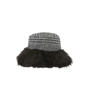 Ladies Prince of Wales Check Bucket Hat with Fluffy Brim By Alex Max