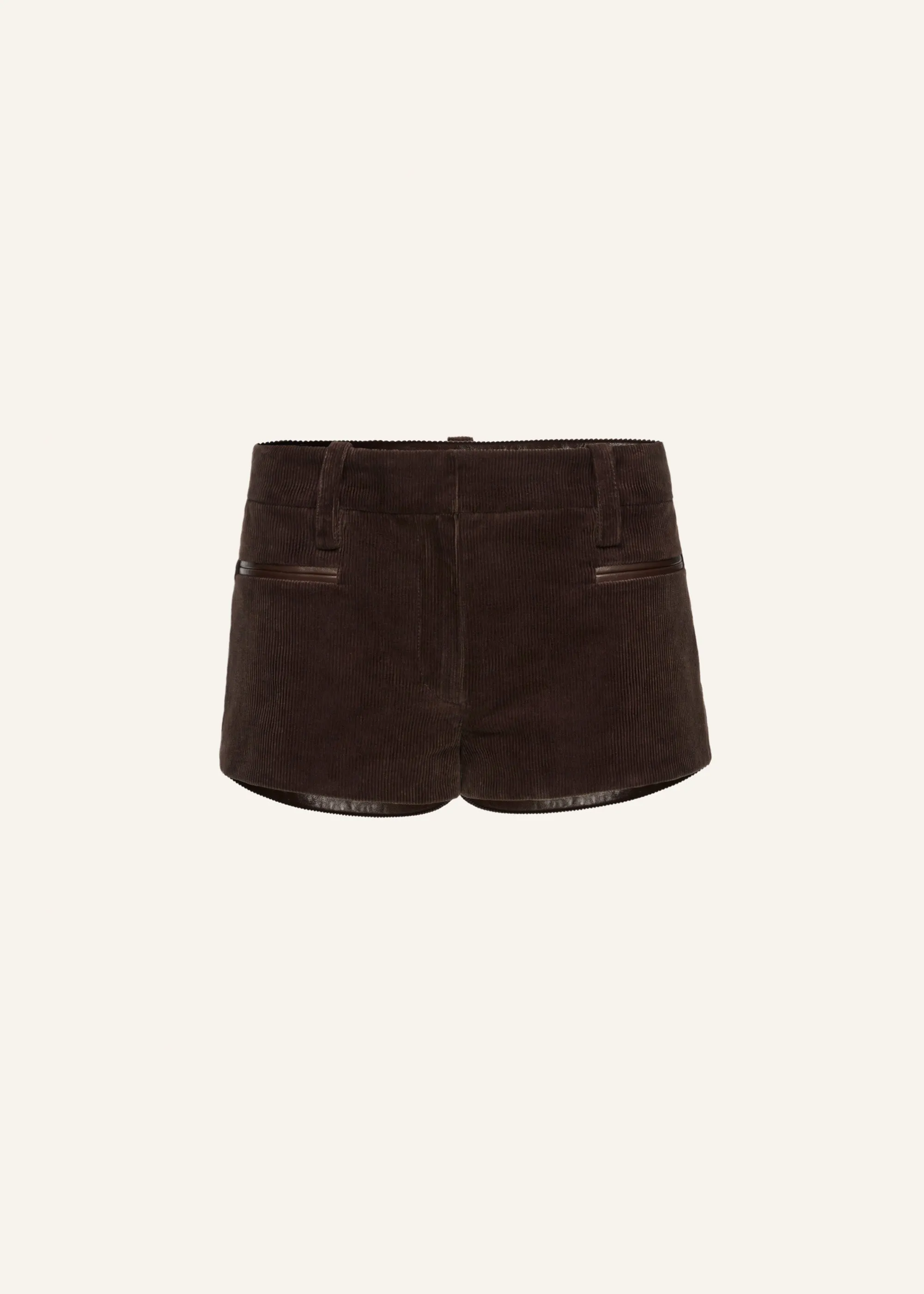 Leather-trim corduroy shorts in brown